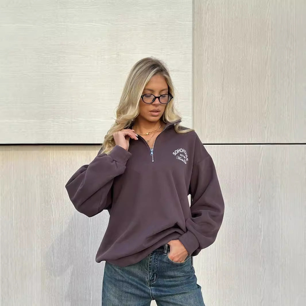 Street Casual Stylish Half-zip Oversize Sweatshirt