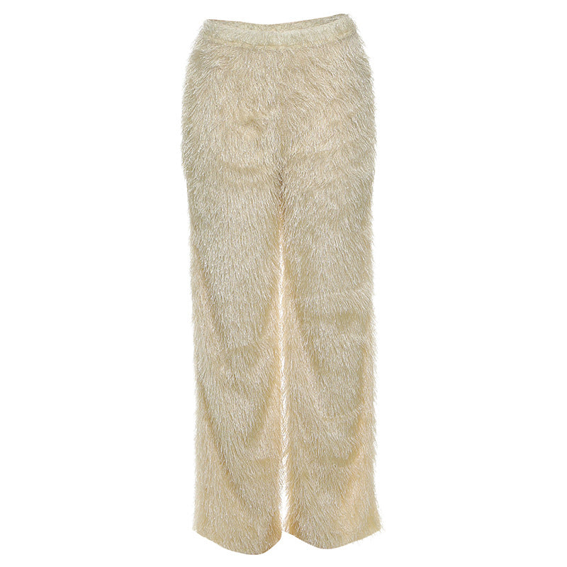 Pantalon droit duveteux et audacieux de fête