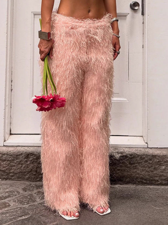 Pantalon droit duveteux et audacieux de fête