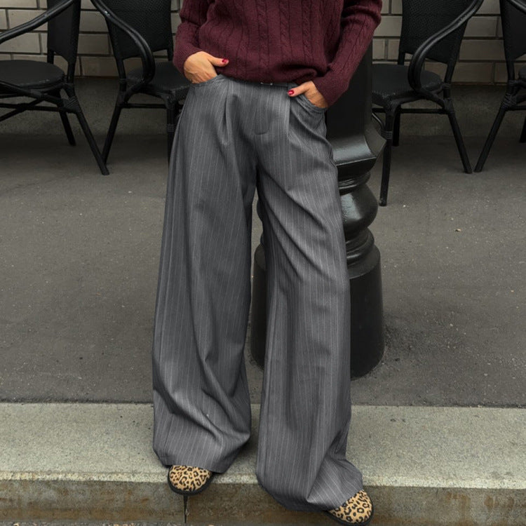Street Elegant Professional Pinstriped Wide Leg Pants
