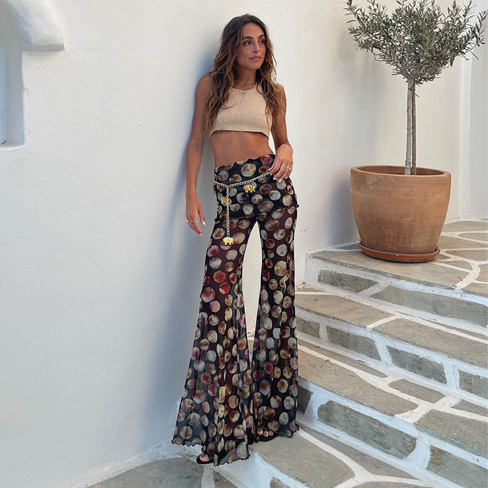 Pantalon évasé imprimé bohème de vacances
