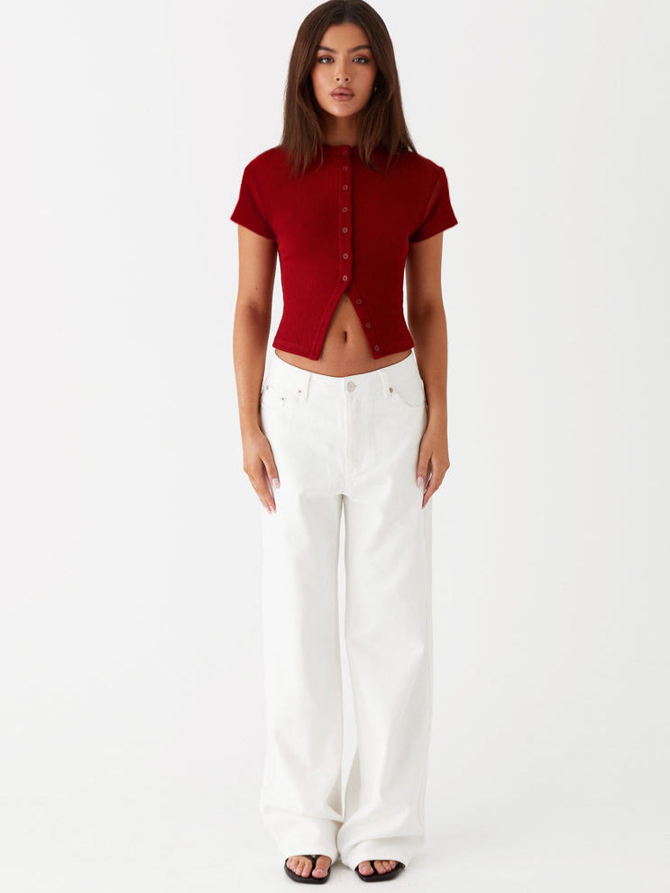 Minimalist Elegance Short-Sleeved Knit Top