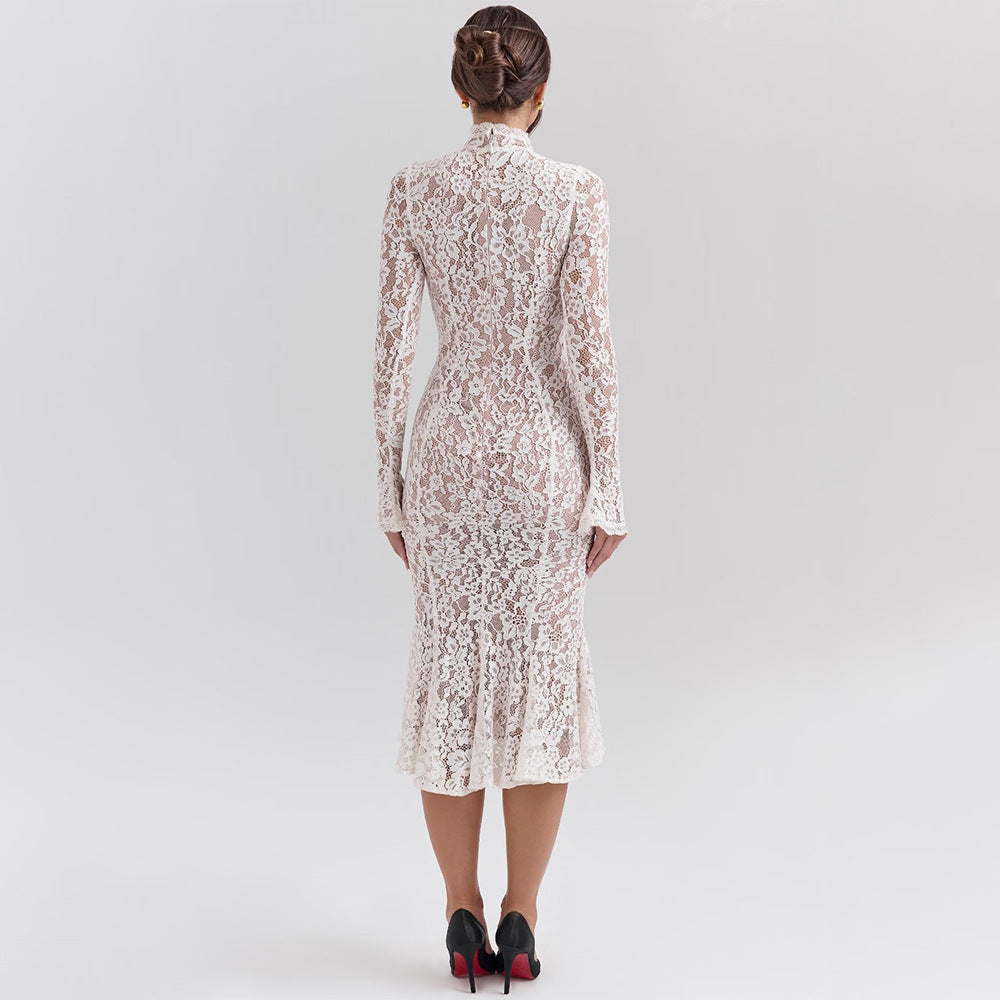 Party Daily Charming Lace Fitted Midi Dress