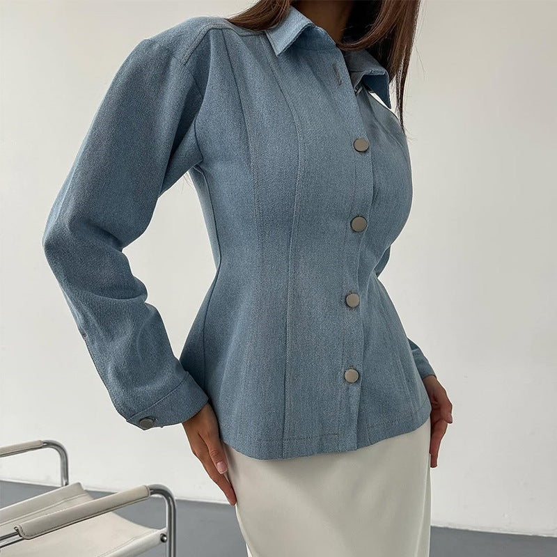 Casual Sophisticated Chic Tailored Fit Denim Jacket