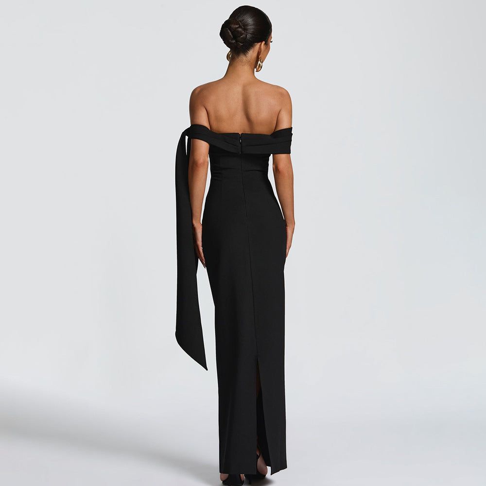Classic Mansion Romantic Off Shoulder Ribbon Maxi Dress