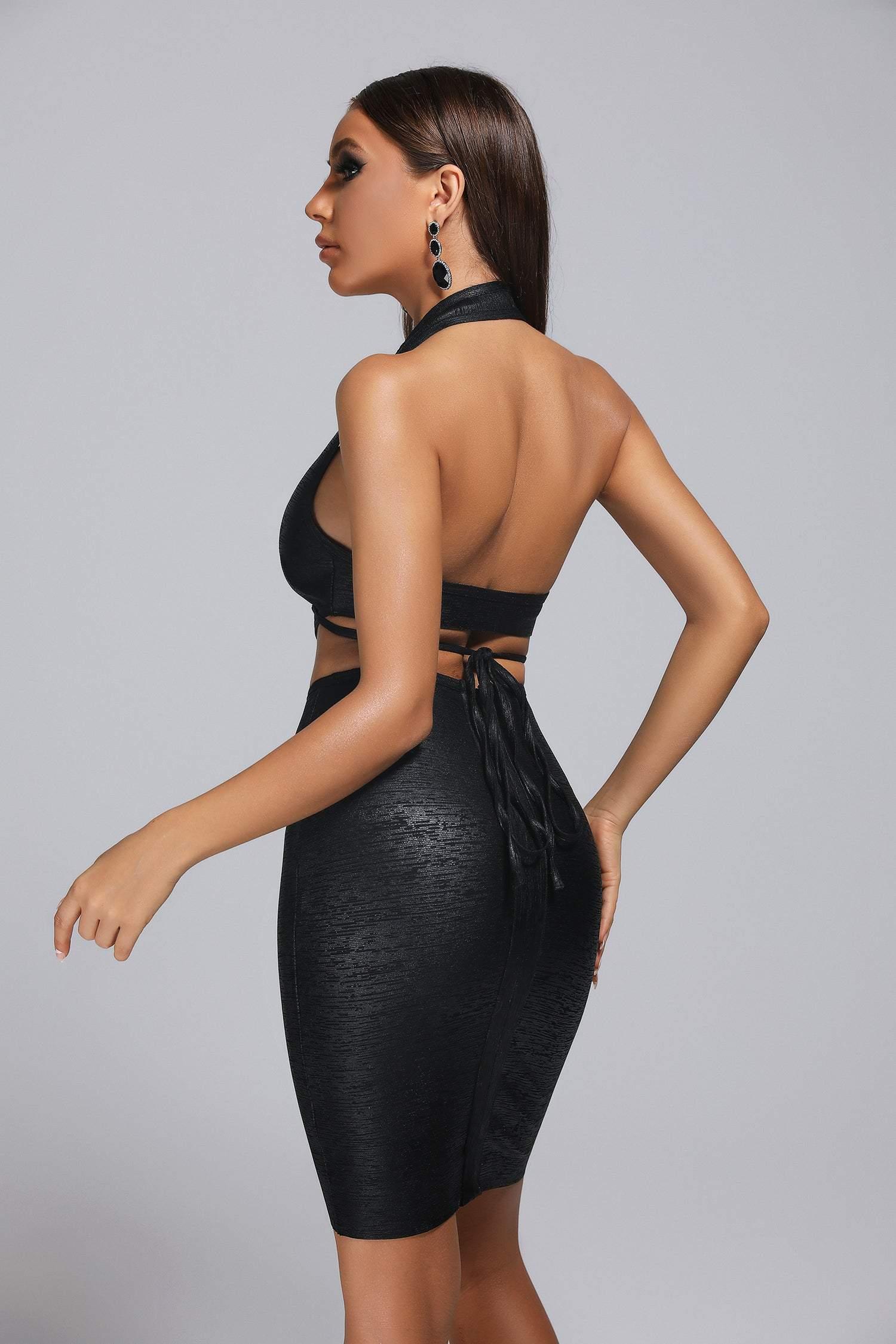 Mini robe bandage noire métallisée