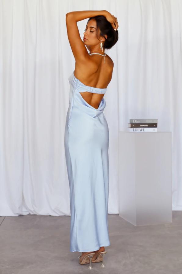 Fresh Elegant Choice Sky Blue Silk Maxi Dress