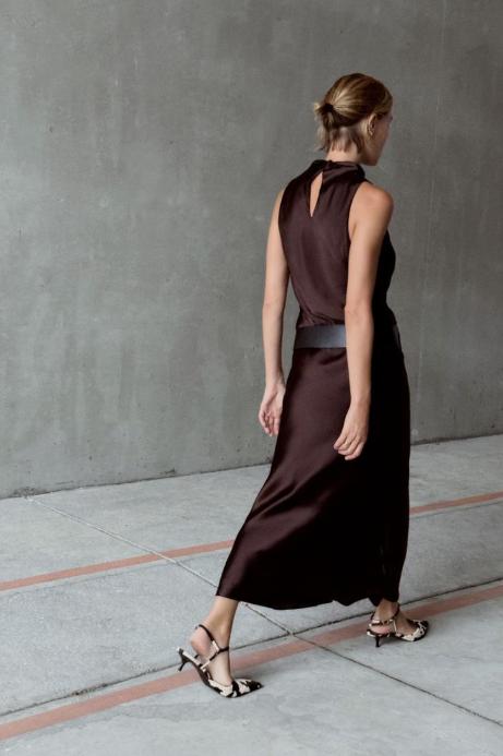 Urban Night Luxe Choice Deep Brown Silk Maxi Dress