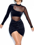Luxury Black Velvet Mesh Dress