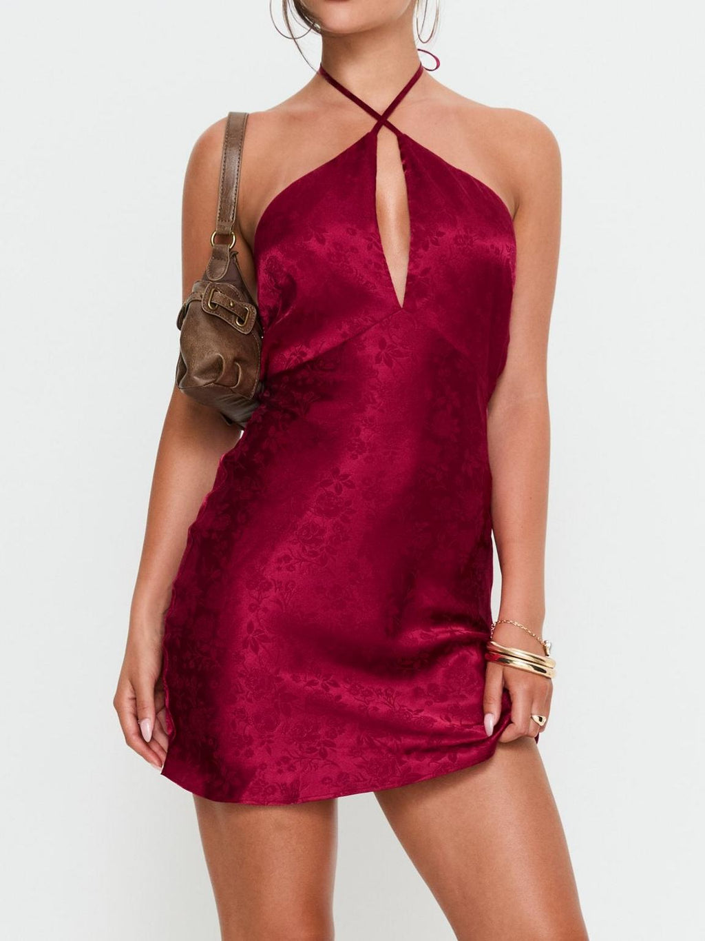 Vanezia Halter Mini Dress Burgundy