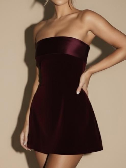 The Ariana Suede Mini Dress - Wine Red