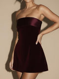The Ariana Suede Mini Dress - Wine Red