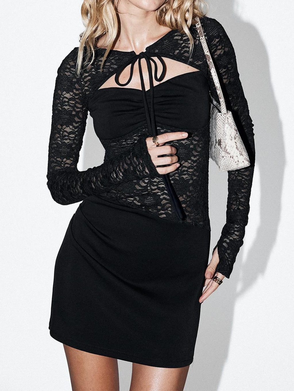 Savanha Lace Cut Out Mini Dress Black