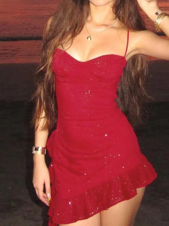 Tropical Party Alluring Red Slip Dress