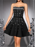 Strapless A-Line Bandage Dress-Black