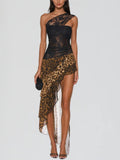 Raelira One Shoulder Lace Leopard Maxi Dress