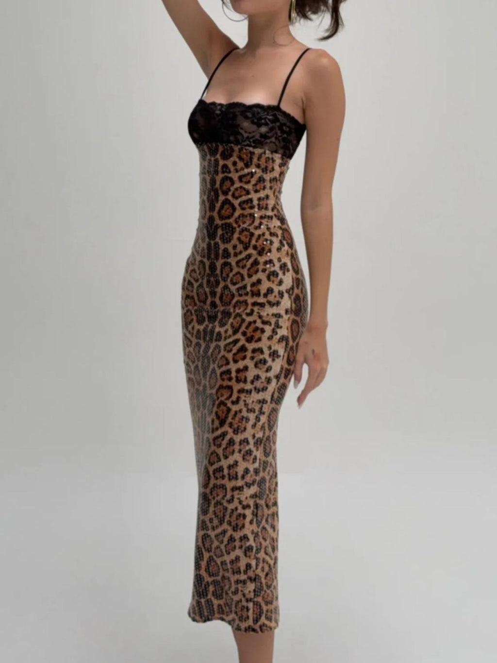Glamorous Bold Leopard Print Sequin Slip Midi Dress