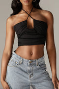 Davina Ruched Crepe Crop Top (Black)