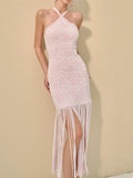 Halter fringed maxi dress