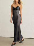 After-Dark Seductive Leather Bust Maxi Dress