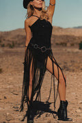 Wisteria Black Fringe Maxi Dress