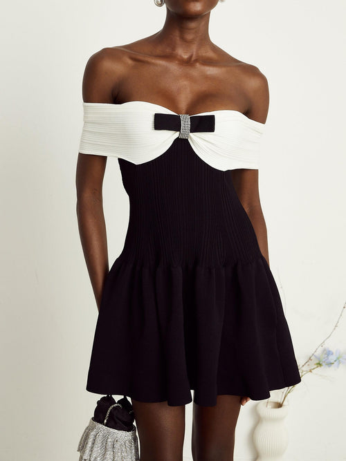 Angèle Black Off-Shoulder Knitted Mini Dress