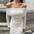 Fitted Off-Shoulder Lace Maxi Dress