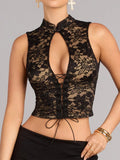 All Eyes Lace Up Open Back Crop Top
