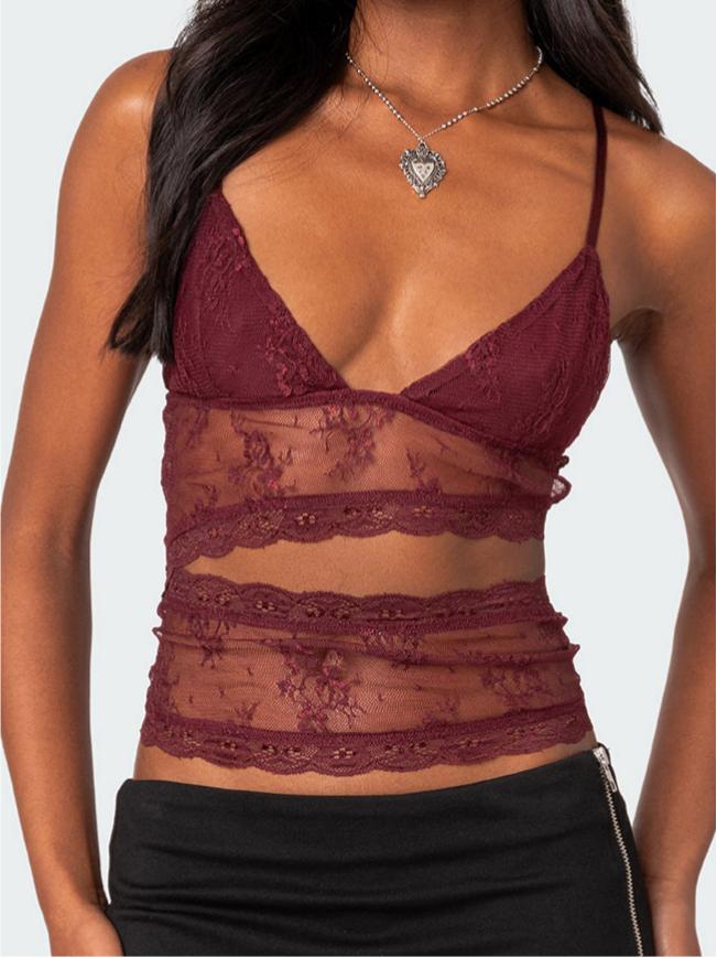 Spice Cut Out Sheer Lace Tank Top