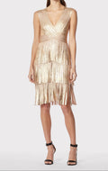 V Neck Foil Fringed Midi Dress
