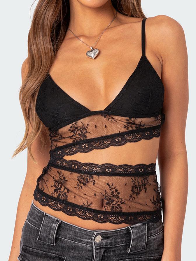 Spice Cut Out Sheer Lace Tank Top