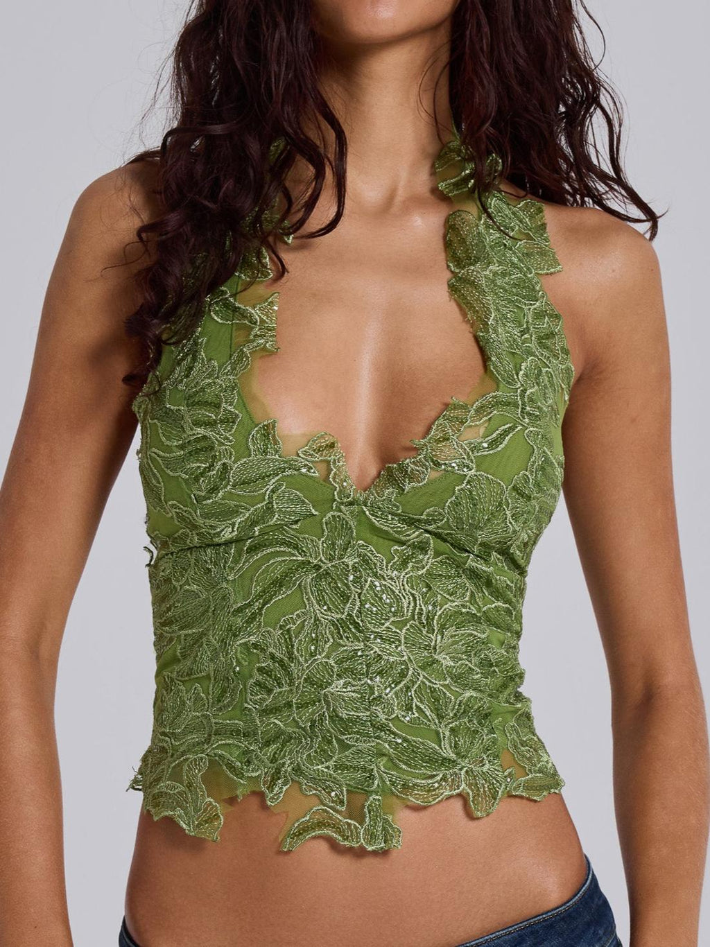 Roswen Lace Corset Top in Green