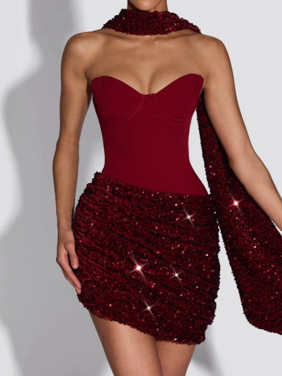 Strapless Patchwork Sequin Dress