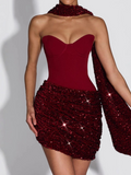 Strapless Patchwork Sequin Dress
