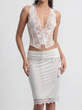 Sheer Lace Midi Skirt Two Piece Set