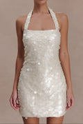 Sequin Halter Mini Dress - Ivory