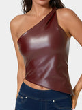 Vegan Leather One Shoulder Top
