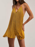 Golden Fringe Slip Mini Dress