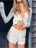 Morning Charming Tie-Front Pajama Set