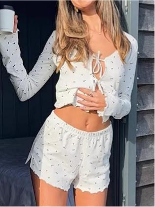Morning Charming Tie-Front Pajama Set