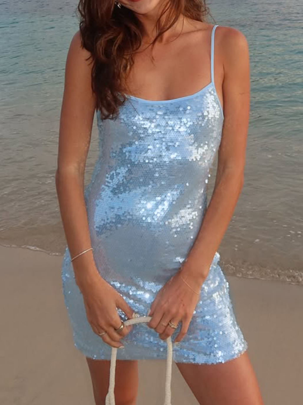 Blue Strapless Patchwork Sequin Dress