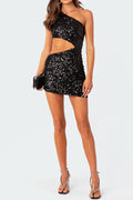 Asymmetric Cut Out Sequin Mini Dress