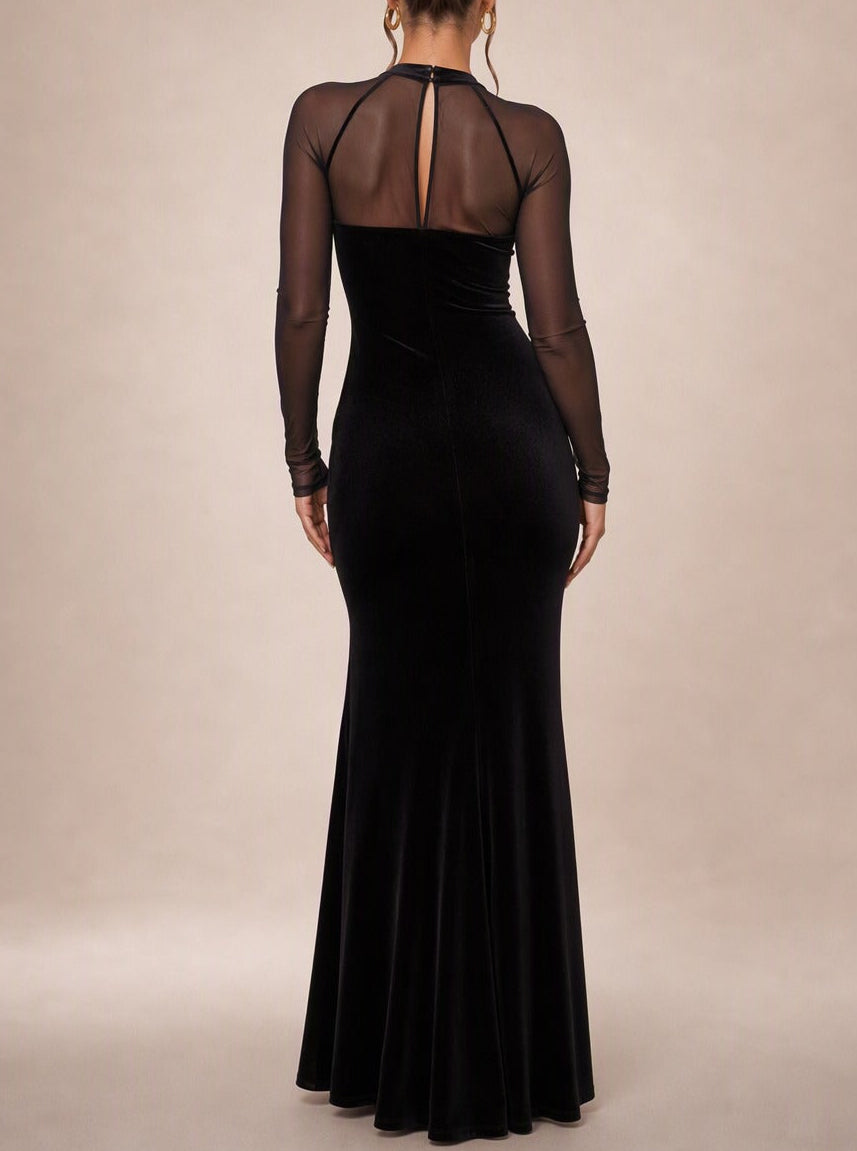 Melisande Velvet Mesh Maxi Dress