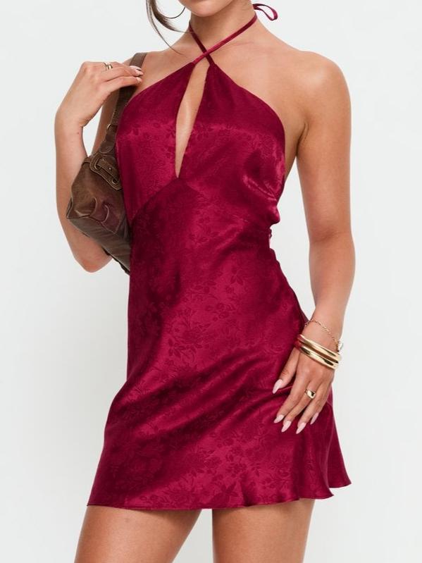 Vanezia Halter Mini Dress Burgundy