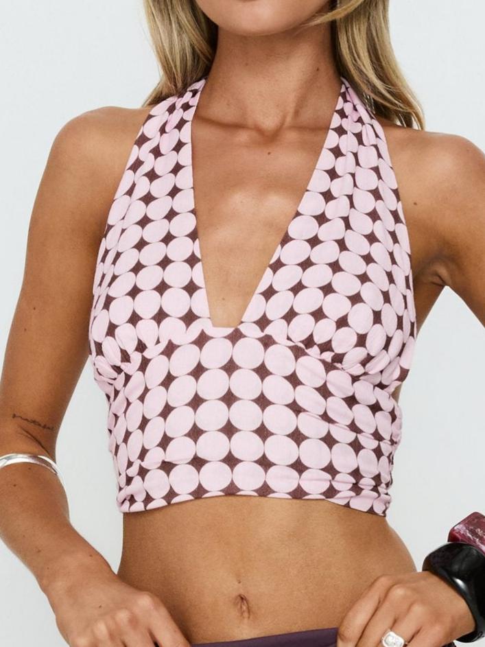 Natisha Halter Wrap Top Pink Geo