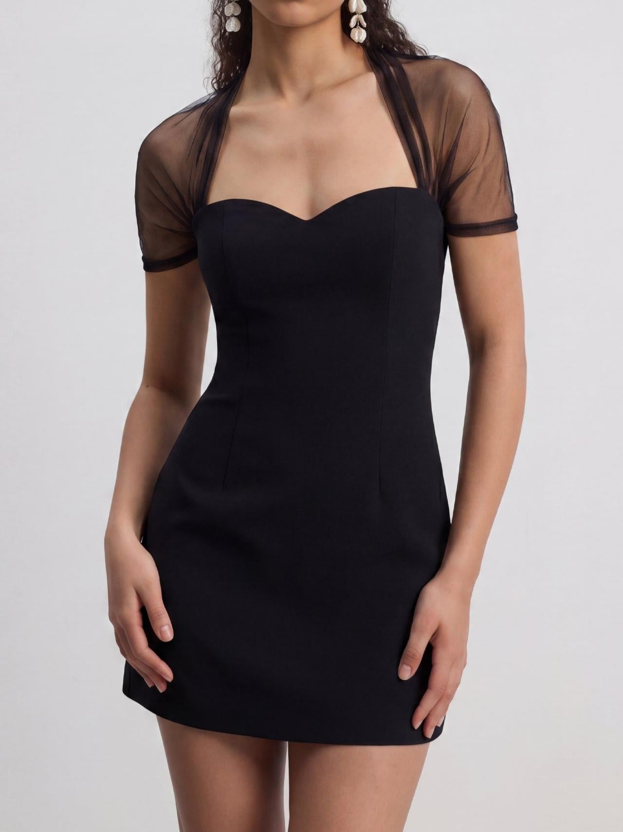 Slinky And Mesh Mini Dress In Black