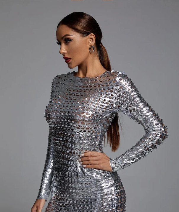 Jojo Cutout Mini Bodycon Dress - Silver