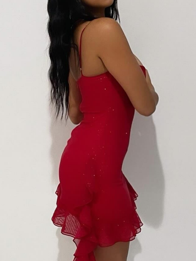 Tropical Party Alluring Red Slip Dress