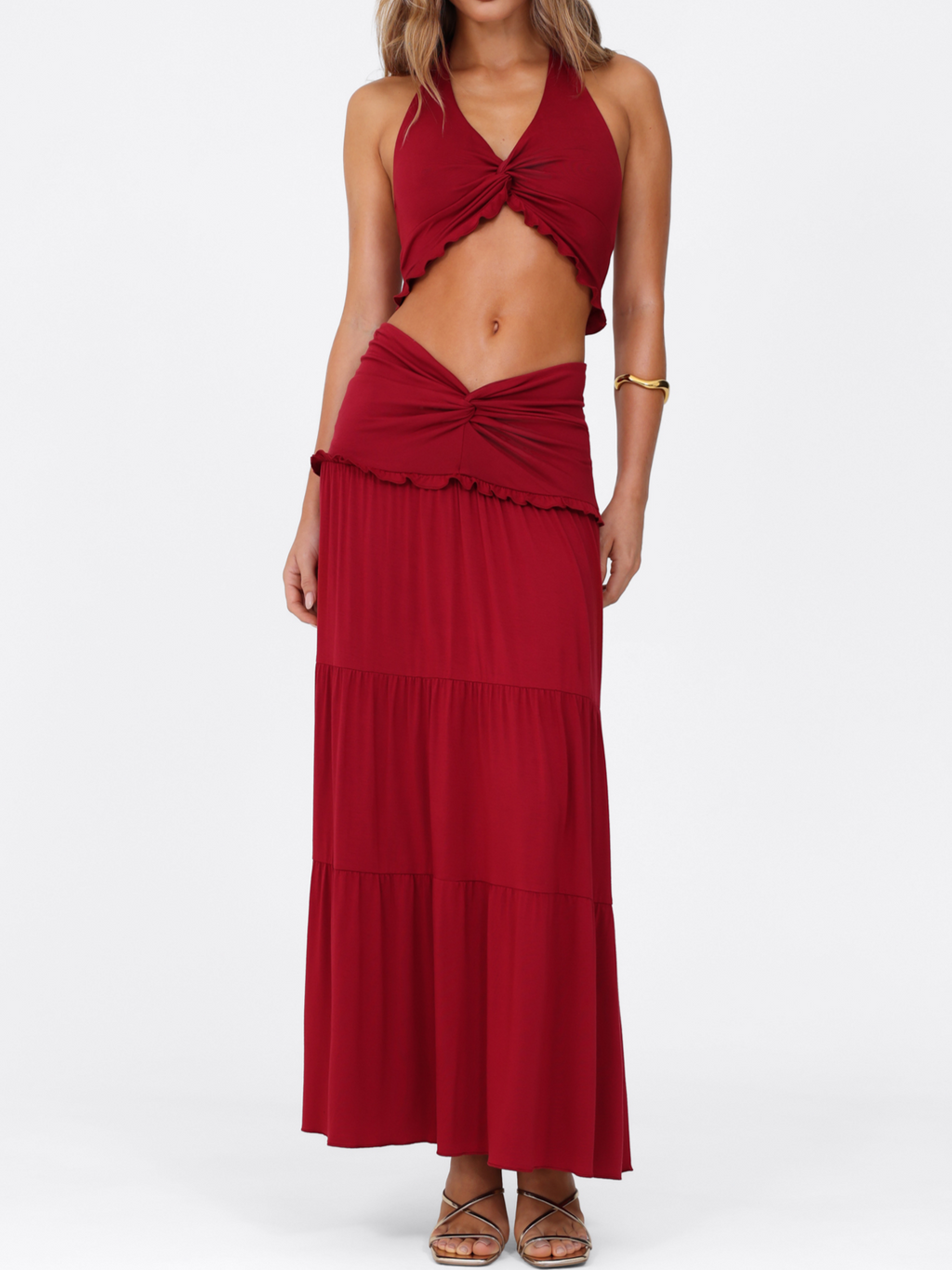 Vacation Glamorous Halter Crop Top & Maxi Skirt Set