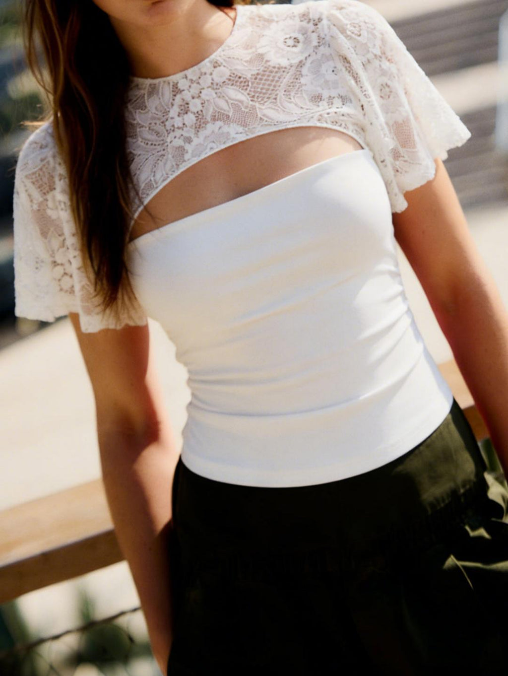 Lace Patchwork Cut Out Short Sleeve T-shirt